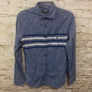 Express Blue Chambray Striped Cotton Long Sleeve Button Up Shirt